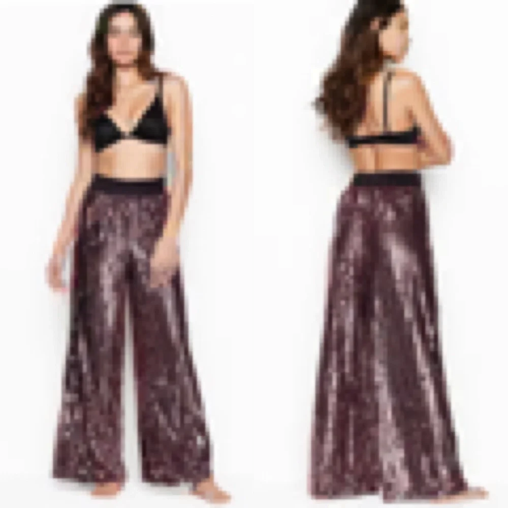 VICTORIA’S SECRET Pink Gold Black Allover Sequin Wide Leg Pajama Lounge Pants XS - Picture 1 of 11
